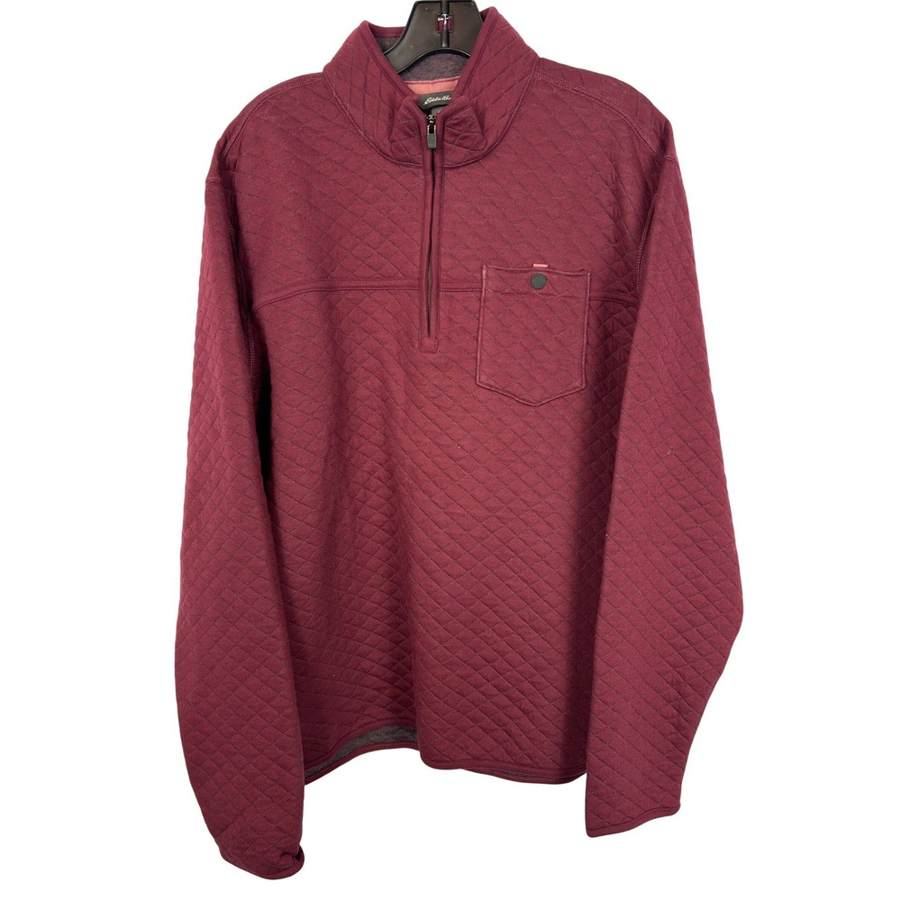 Eddie Bauer Quilted Quarter Zip Pullover Burgundy Maroon Sweater Mens XL